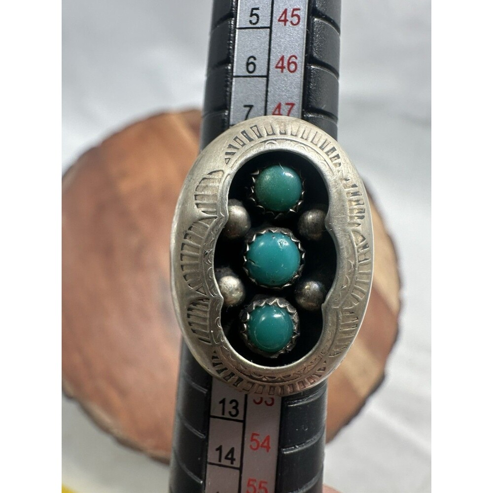 Navajo Native Sterling Turquoise Shadowbox Ring Sz 5-5.25
